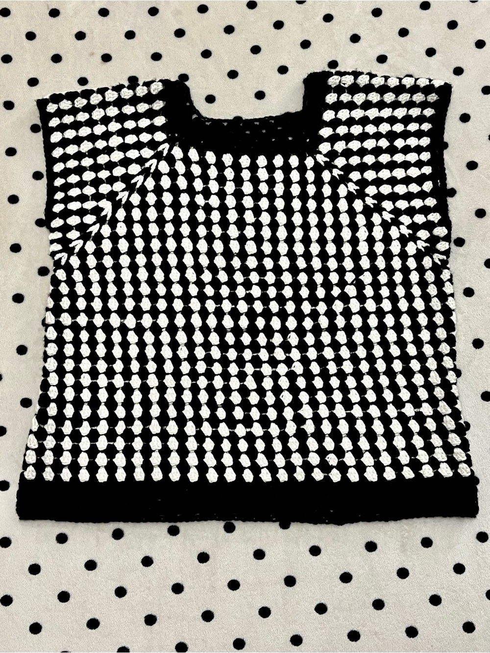 Handmade Crochet Sweater Vest Black & White Geometric Size L